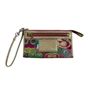 Coach Poppy Signature C WRISTLET ZIPPERED with Gold METALLIC